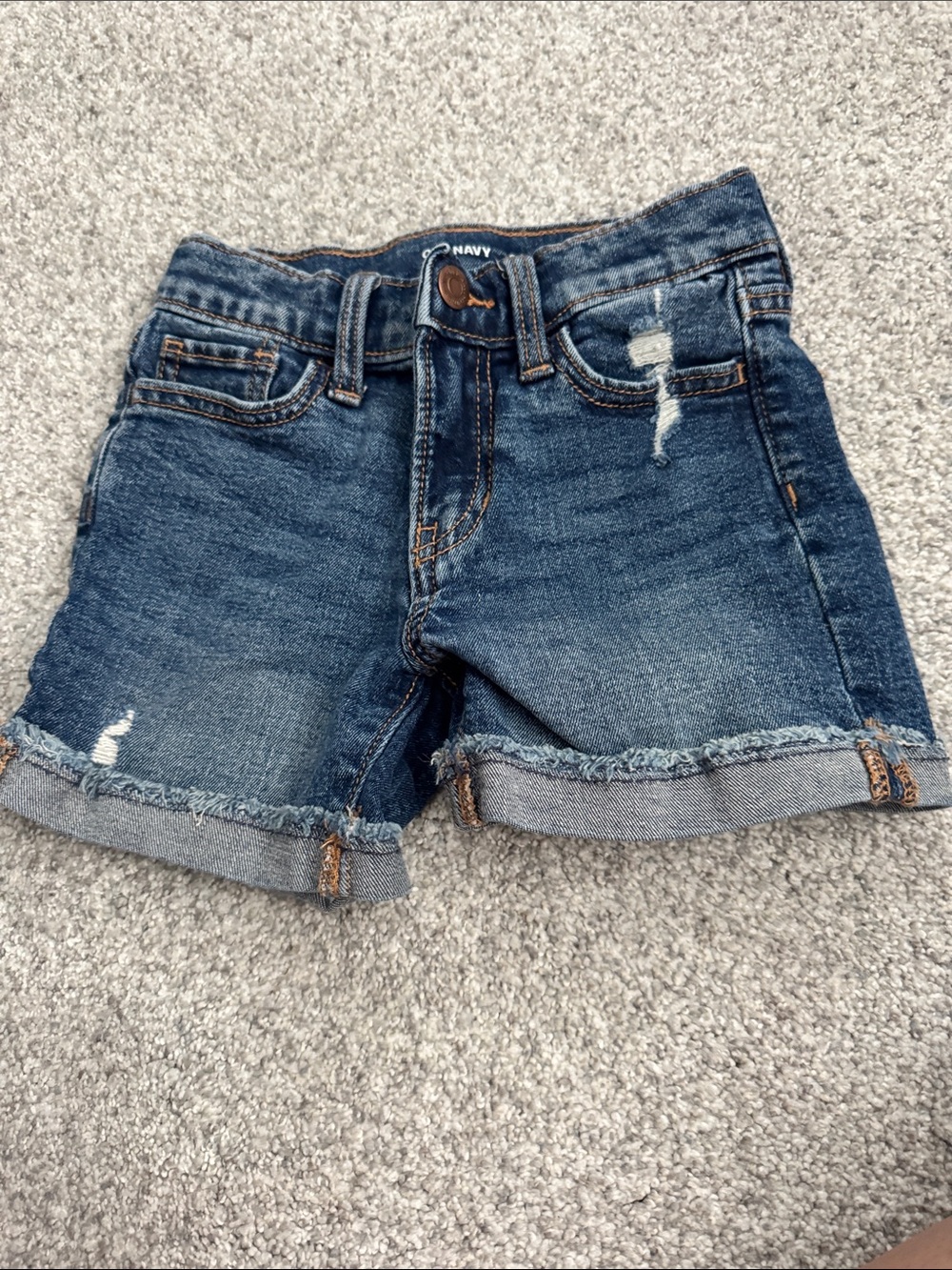 Old Navy Girls' Dark Blue Distressed Denim Rolled-Hem Shorts